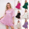 Women's Crew Neck Half Sleeve Mini Dress Loose Fit Sparkly Sequin Layered Party Short Dress