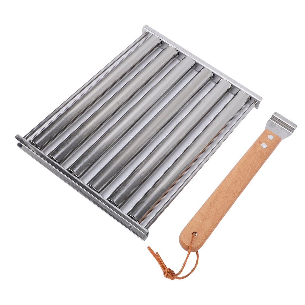 Hot-Dog-Rolle Wurstständer mit Holzgriff Edelstahl BBQ Hot-Dog-Griller für gleichmäßig gegarte Würstchen 5 Kapazität
