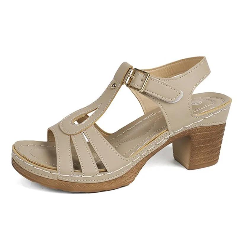 

SyfIyno Новые женские сандалии с металлической пряжкой, прошитые, на толстом высоком каблуке, удобные, большого размера 36-43 36 хаки