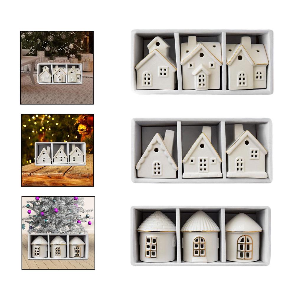 3 Pieces Christmas Miniature House Statue Table Centerpiece Craft Xmas Village Toy for Shelf Living Room Holiday Indoor Office