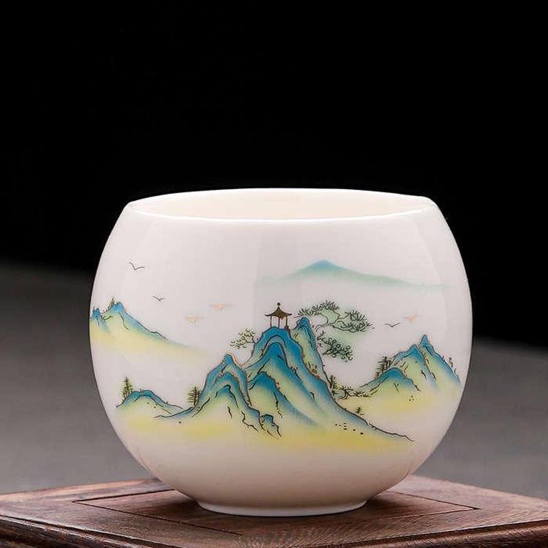 Dehua suet jade white porcelain master cup tea cup household tea cup single cup large ceramic souvenir Arhat cup