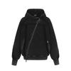 Oversized Hooded Zip-Up Sweatshirt With Distressed Washed Patchwork Design Streetwear Unisex
