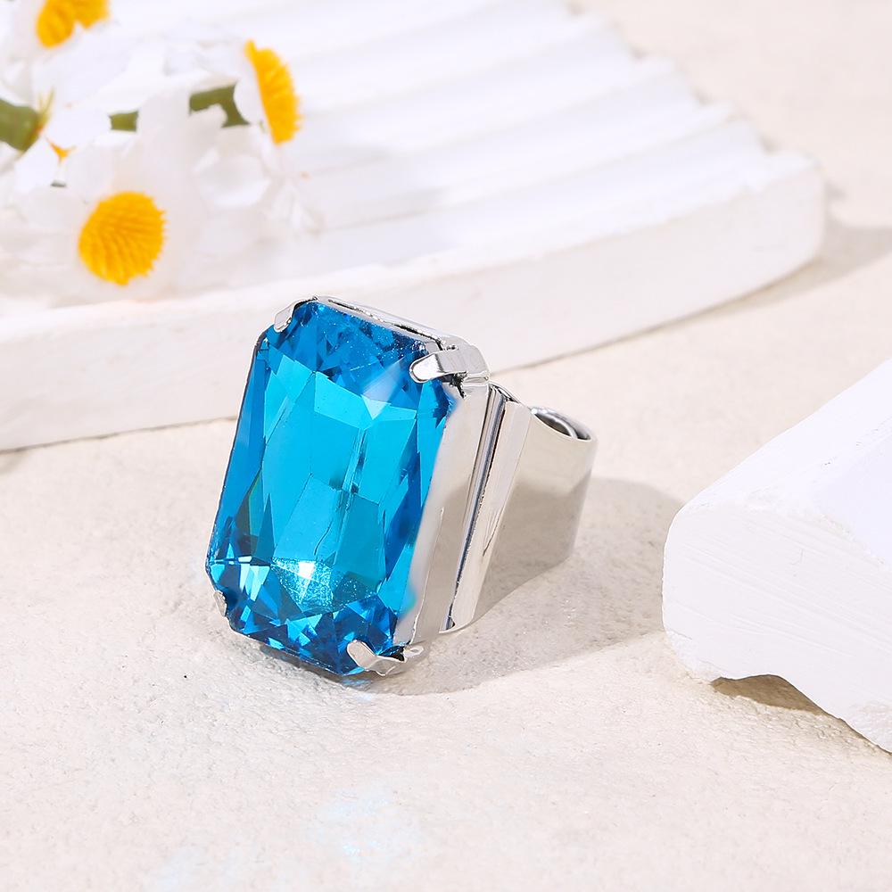 European & American Style Niche Design Rhinestone Gem-Embellished Open Ring, High-End Square Ring