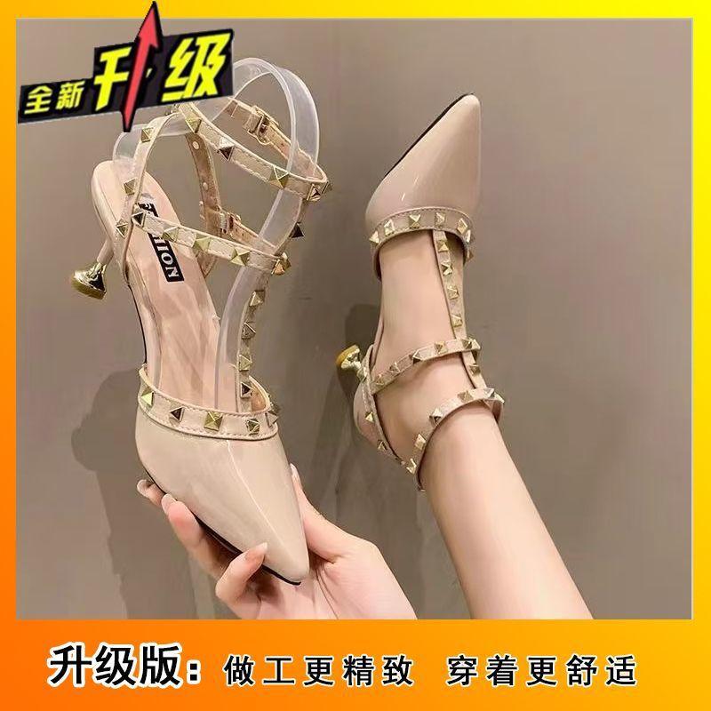 2025 popular high heels women's versatile willow nails single shoes pointed head thick heel bag head sandals thin heel small single shoes women