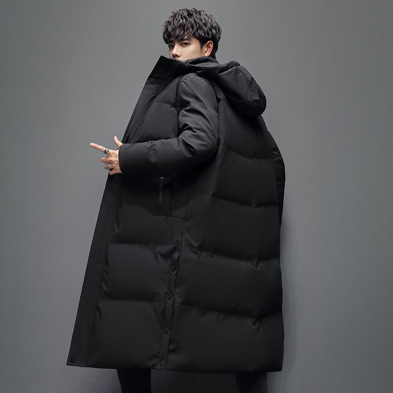 

Куртка-пуховик длиной до колена для мужчин, зимняя, для молодежи и среднего возраста, с капюшоном и меховым воротником, модная, повседневная, теплая, для пар 4XL чёрный