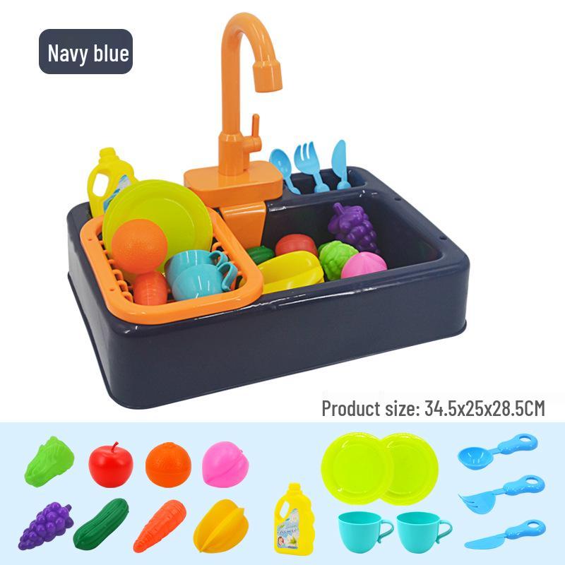 Kids' Automatic Dishwashing Sink Toy with Circulating Water for Play Kitchen