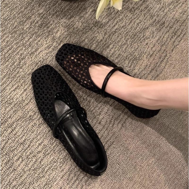Summer Wear Round Toe Casual and Comfortable Women's Flats Cut-out Mary Jane Single Shoes Vintage Woven Mesh Shoes Female