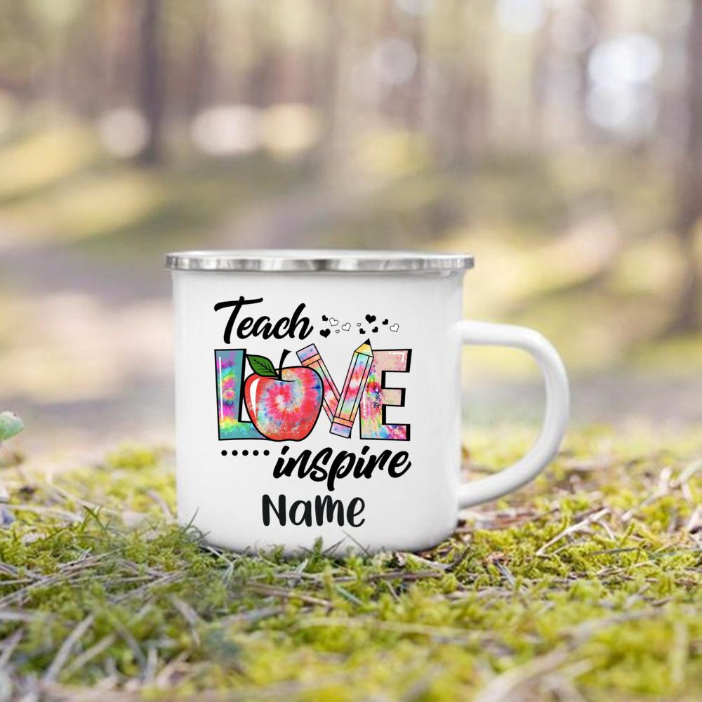 Personlised Mug Teachers Change The World Print Coffee Cups Custom Name Drinks Enamel Cup Teacher's Day Thanks Gift for Teacher