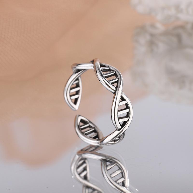 Yintai Fei Retro Mori Style DNA Helix Wave Ring - Trendy Japanese Korean Open Hand Jewelry