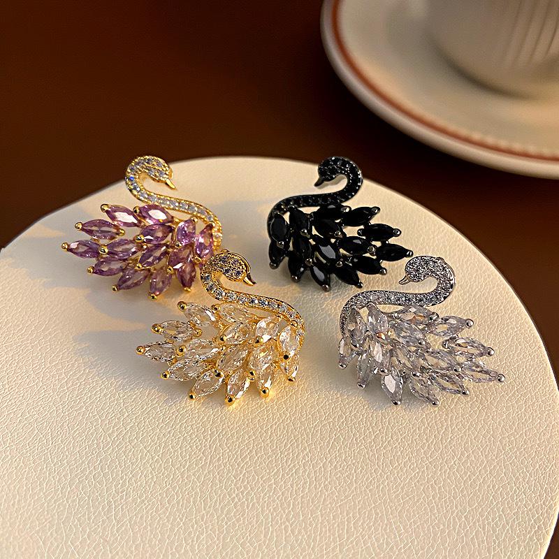 S925 Silver Needle Swan Earrings with Micro-Inlaid Zircon – Elegant, Fashionable, and Versatile