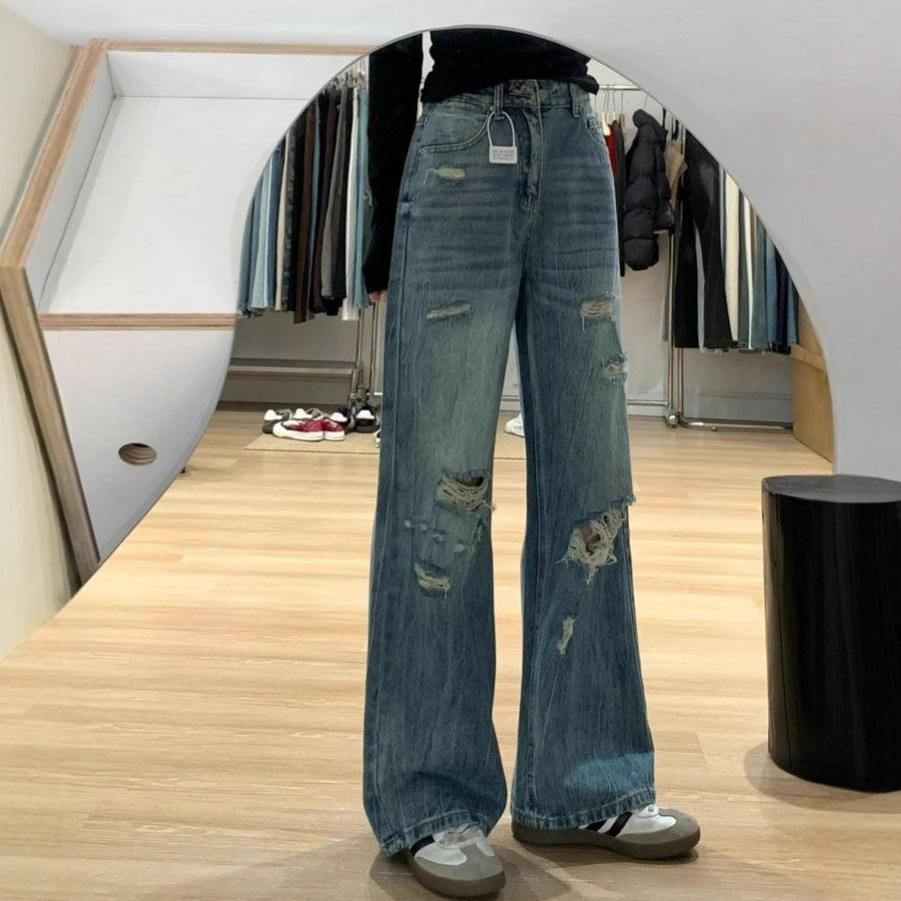 Design Sense Podarte Dziury Jeansy Damskie Letnie Duży Rozmiar High Street Skinny Spodnie Trailing Retro Jeansy dla Pań