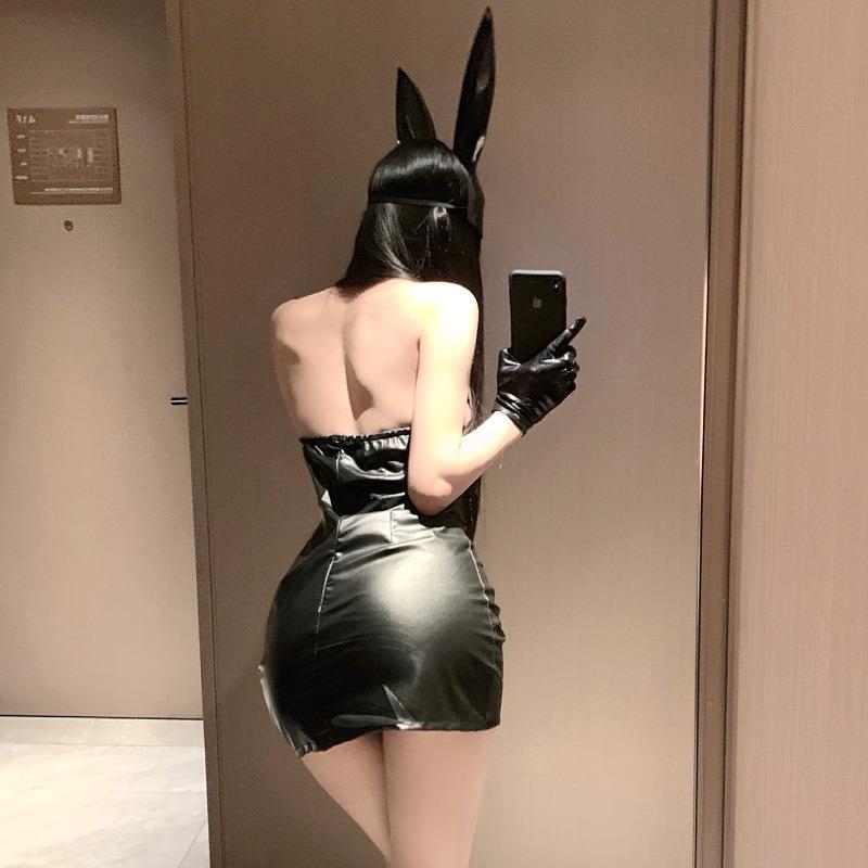 Sexy lingerie dark temperament little witch skirt cosplay sexy patent leather tight leather skirt