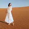 2025 Summer White Bell Sleeve Embroidered Lace Fairy Dress - Loose, High Waist