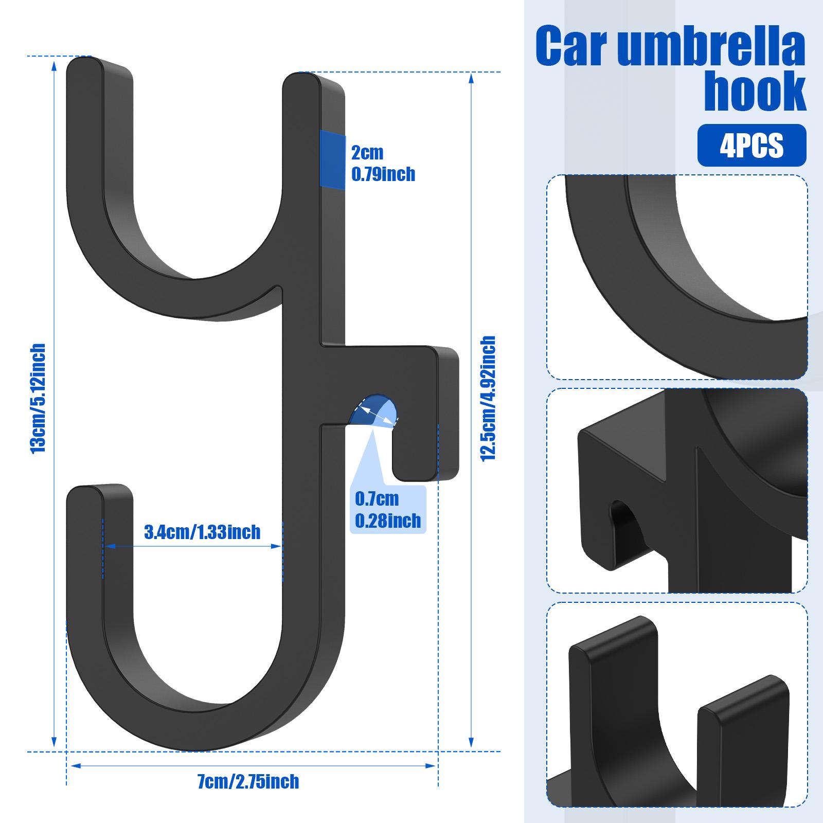 

4Pcs Car Umbrella Hook PLA Universal Car Trunk Umbrella Holder No Drilling Auto Interior Storage Organizer Hook Mounting Bracket