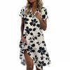 Ladies Casual Fashion Stand Collar Floral Print Short Sleeve Dress