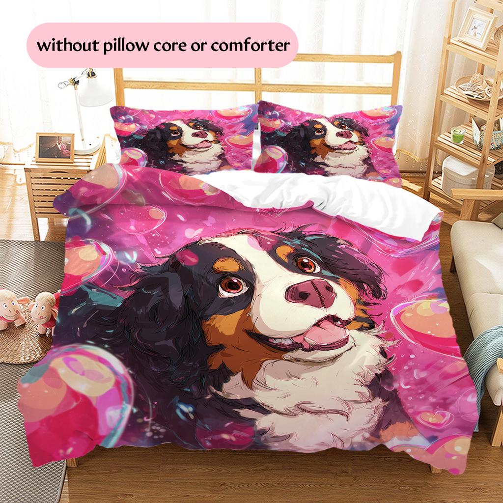 Rosa Berner Sennenhund Muster Bettwäsche Heimdekoration Geburtstagsgeschenk (1 Bettbezug + 2 Kissenbezüge, ohne Füllung)