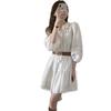 French Gentle Wind Fringed Lace Heavy Industry Hollow Lace Splicing Bubble Sleeve Dress Women
