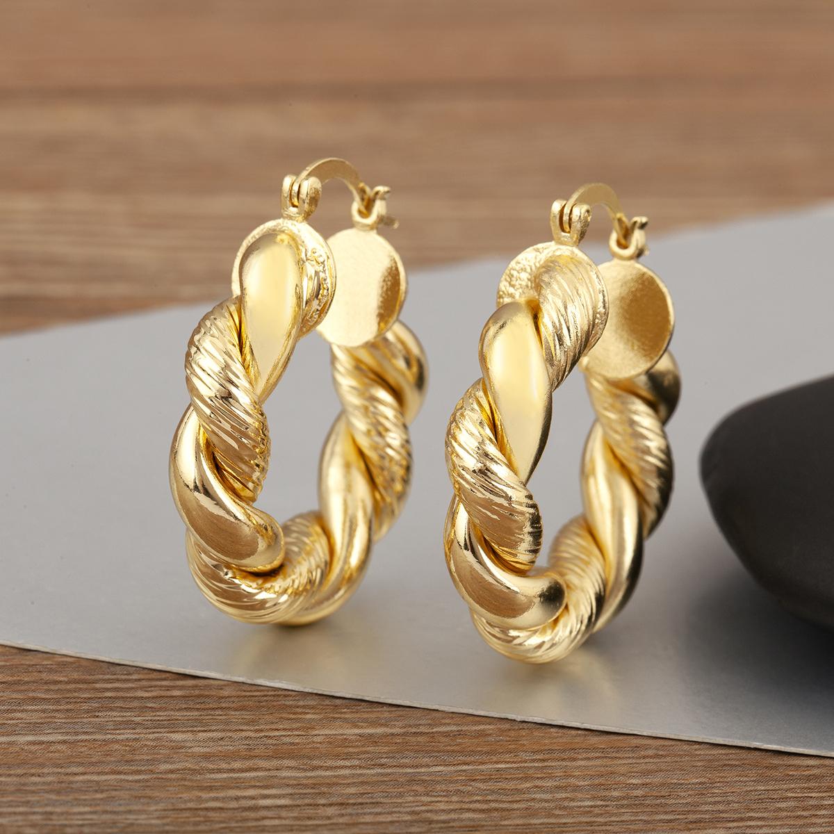 

Nidin New Fashion Lucky Geometric Twisted Design Hoop Earrings For Women Female Circular/Semi-Circular Fine Ear Jewelry Gifts