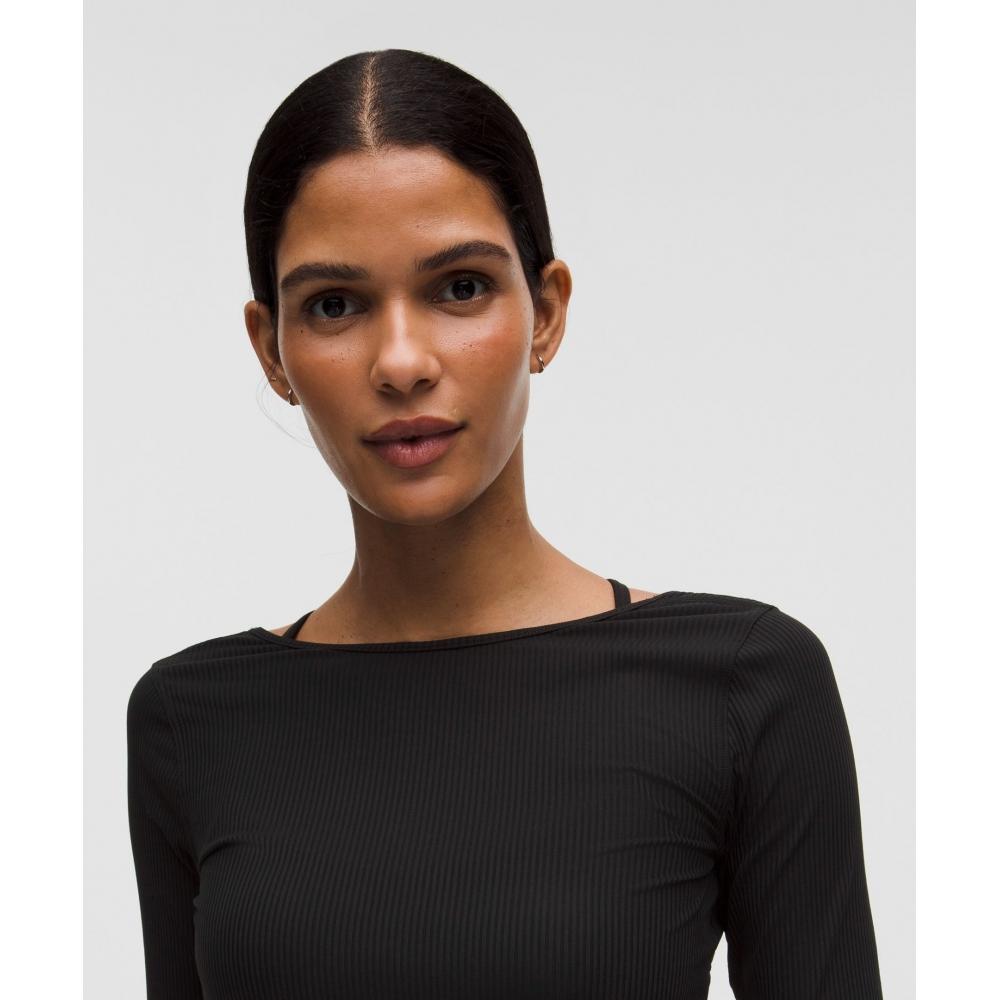 Lululemon Ribbed Scoop Back Yoga Long Sleeve Shirt Black