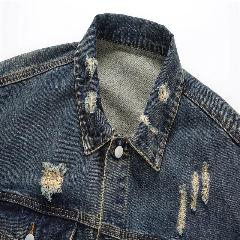 Herbst Herren Jeansjacke Herren Retro Distressed Jacke Männlich Lässig Hip Hop High Street Gewaschene Mäntel Mode Locker Paar Oberbekleidung