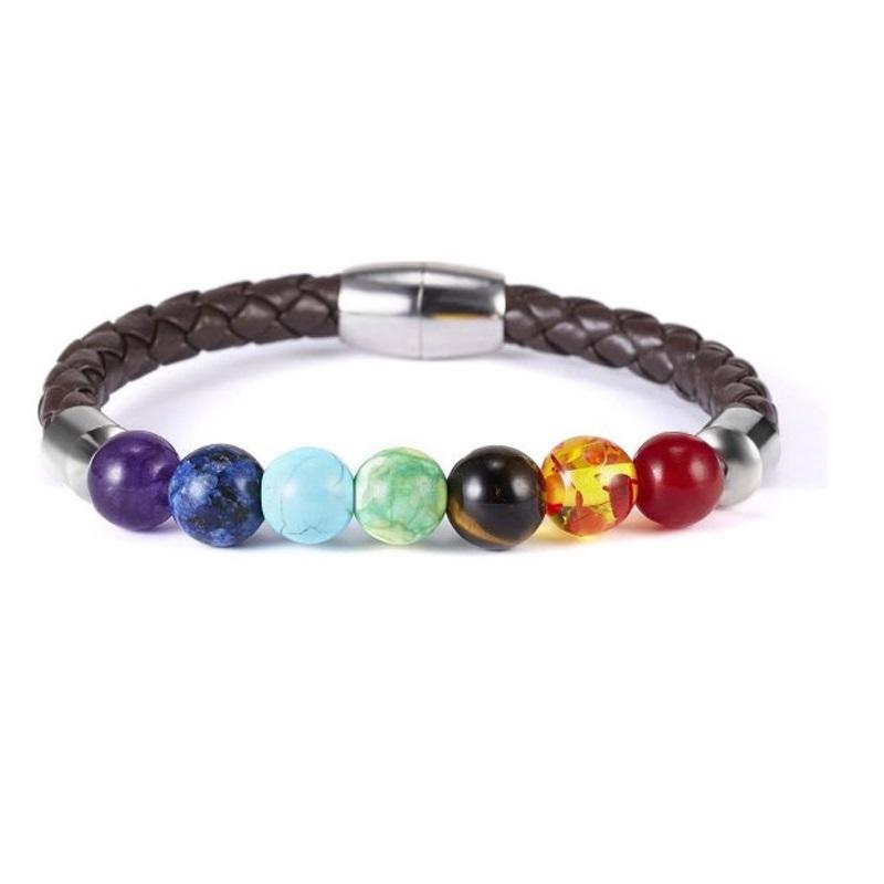 7 Chakra Bracelet Men Black Lava Tiger Eye Stones Healing Balance Beads Reiki Buddha Prayer Natural Stone Yoga Bracelets