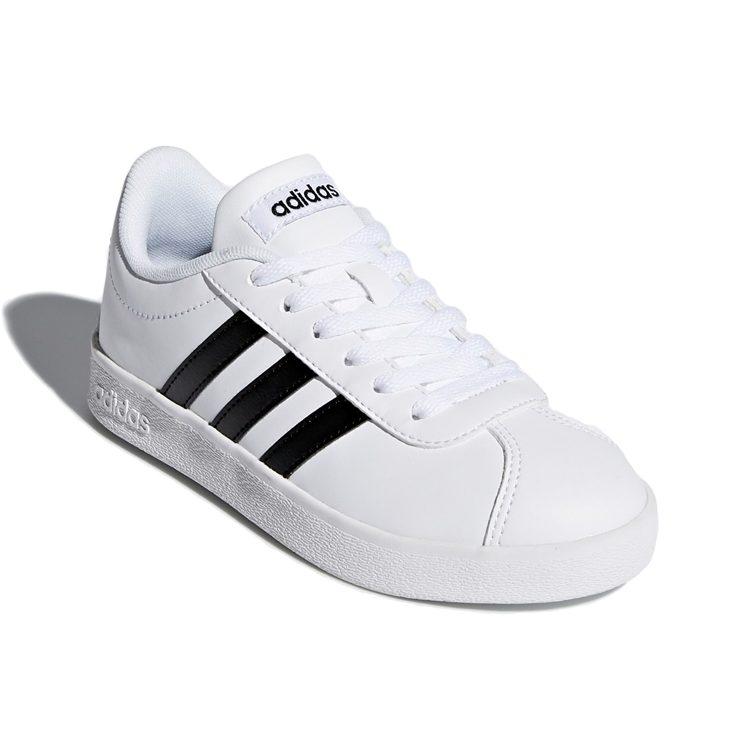 adidas VL COURT 2.0 J Leather Abrasion Resistant Low Top Skateboard Shoes White Black Kids' DB1831