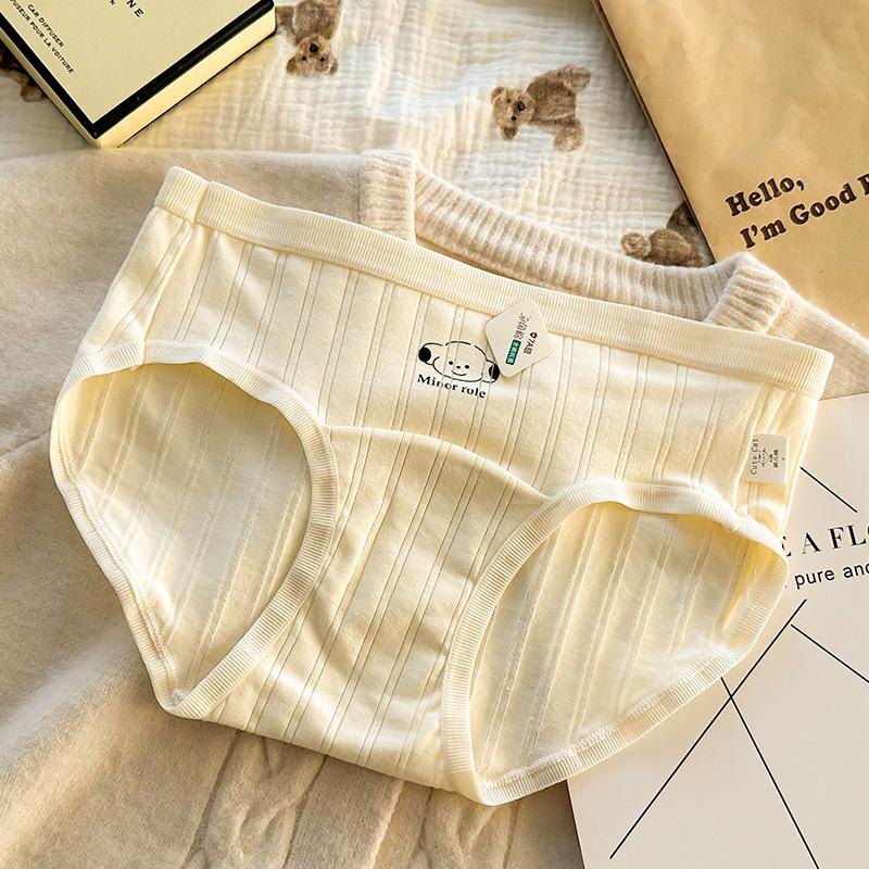 Antibakterieller Mid-Waist-Slip aus reiner Baumwolle, hautfreundlich, atmungsaktiv, elastisch, mit Cartoon-Motiv, Damen-Slip