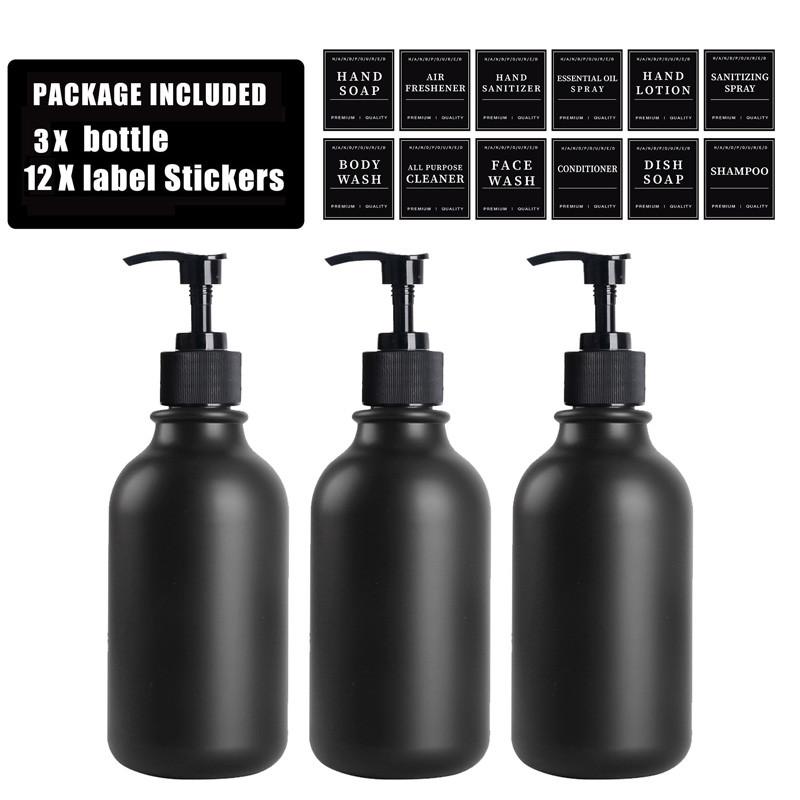 500ml Matte Black Lotion Bottle Plastic Refillable Bottle with Labels Wall-mounted Lotion Bottle Holder Shampoo Conditioner