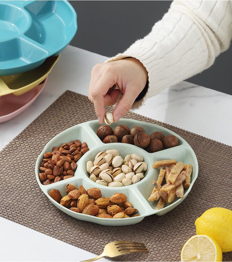 Candy Plate 5 Compartments Large Capacity Round Food Grade Multi-purpose Snack Fruit Nut Food Serving Tray Dish Holder Kitchen Supplies