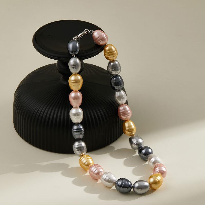 Baroque Shell Pearl Necklace and Bracelet Set - High-End Copper Accessories for Autumn/Winter