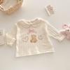 Baby Girls Doll Collar T Shirt Cute Heart Bear Print Korean Fashion Spring Top for Toddlers
