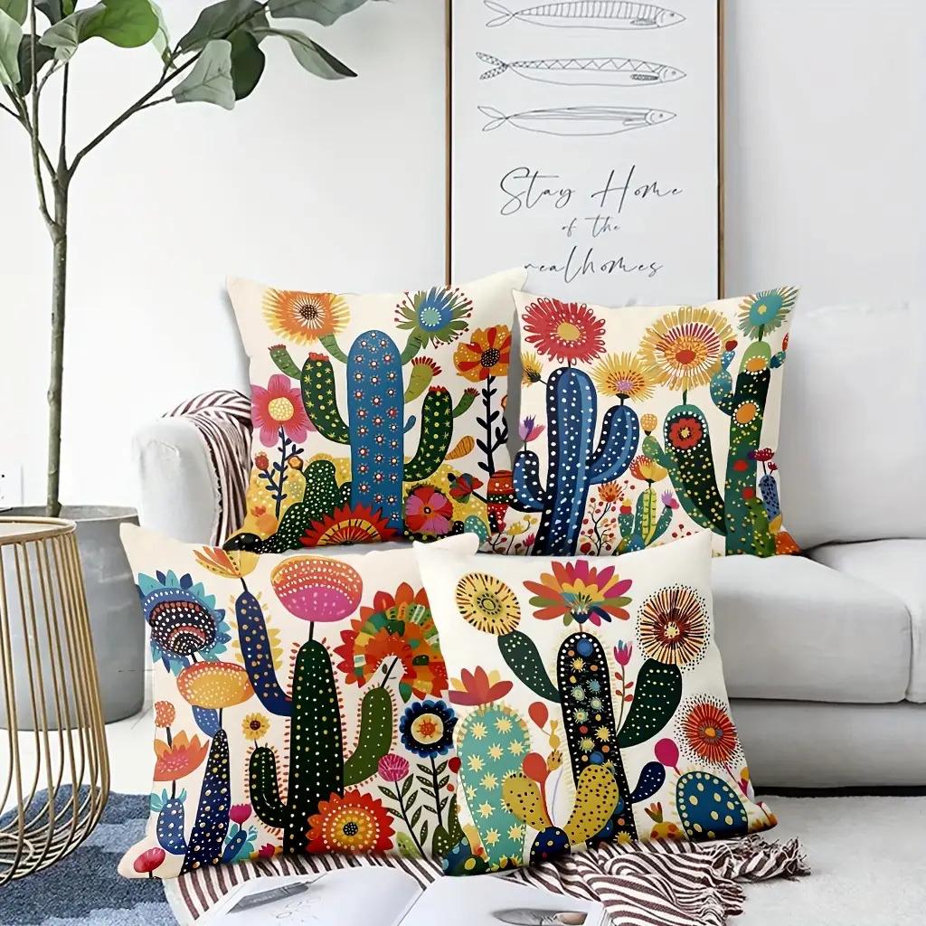Desert Flower Cactus Pattern Digital Printing Pillow Cover Short Plush Suitable Living Rooms Bedrooms Sofas Throw Cushion Cover