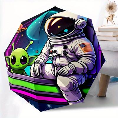 1pc Astronaut Alien Automatic Folding Umbrella - Lightweight, Retractable Design with 8-Rib Durability, Perfect for Outdoor Adventures200