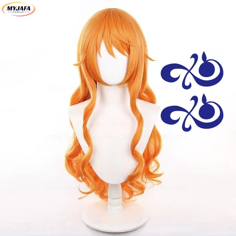 High Quality Nami Cosplay Wig 75cm Curly Wavy And Short Orange Heat Resistant Synthetic Hair Party Anime Nami Wigs + Wig Cap