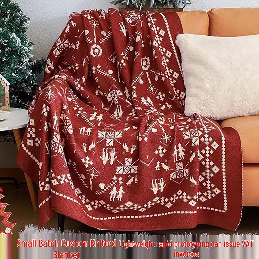 Custom Knitted Jacquard Sofa & Christmas Blanket Gift