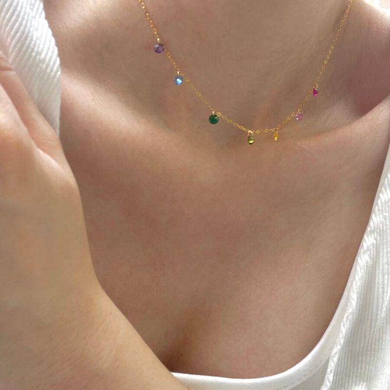 Gilded Gold Injection Zircon European and American Minimalist Women s Clavicle Chain 37+3 cm