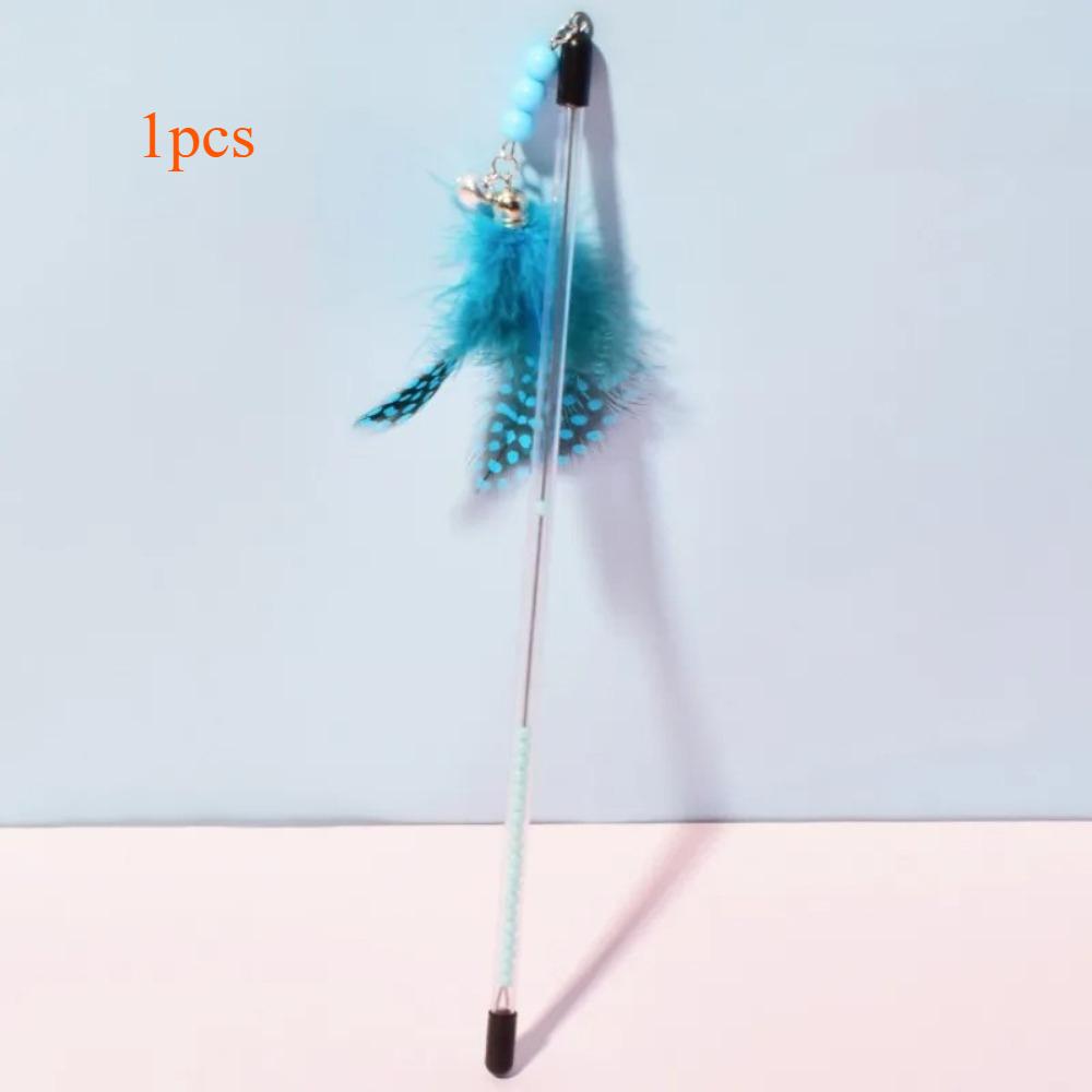 

3pcs Cat Toys Feather Cats Sticks Retractable Handle Cats Toy Feather Interactive Cat Toys with Kitten Teaser Toy Pet Products синій