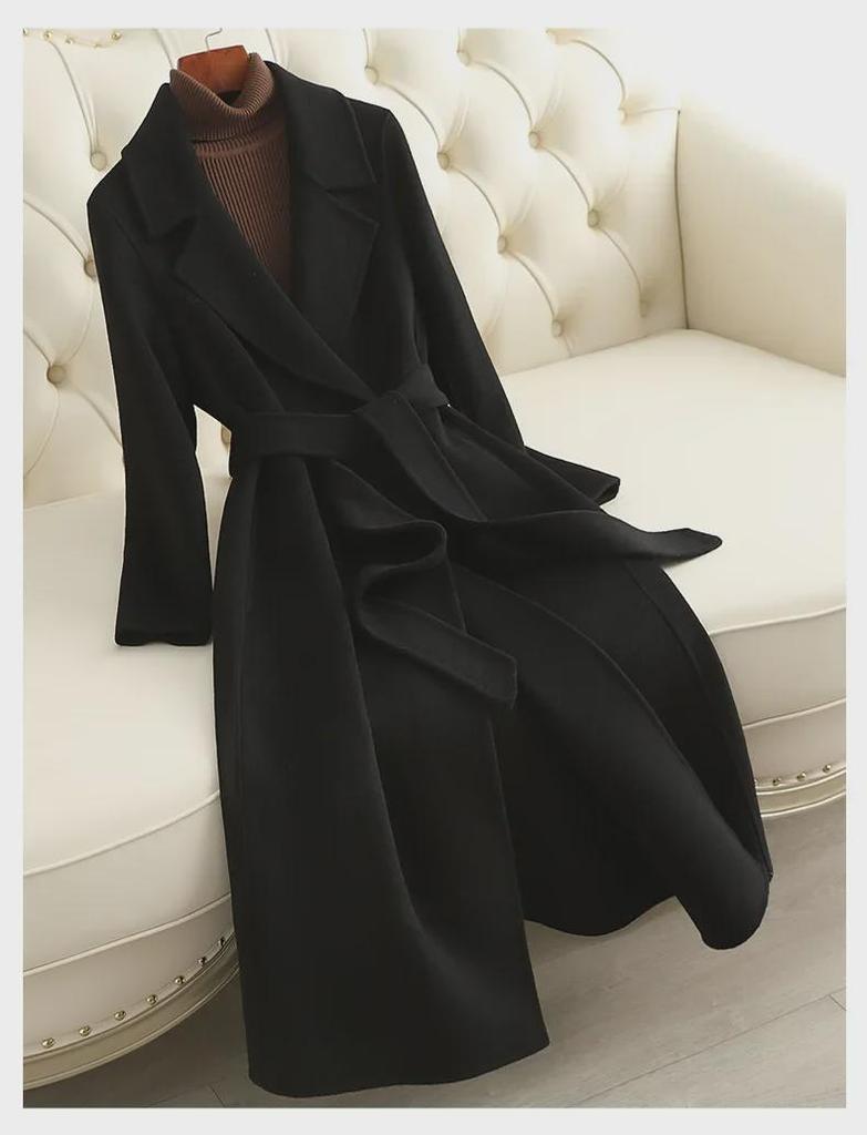 Women's Double-Faced Cashmere Coat: Mid-Length, Over-Knee, Slim Fit, Straight Shoulder, 2024 Autumn/Winter New Style.