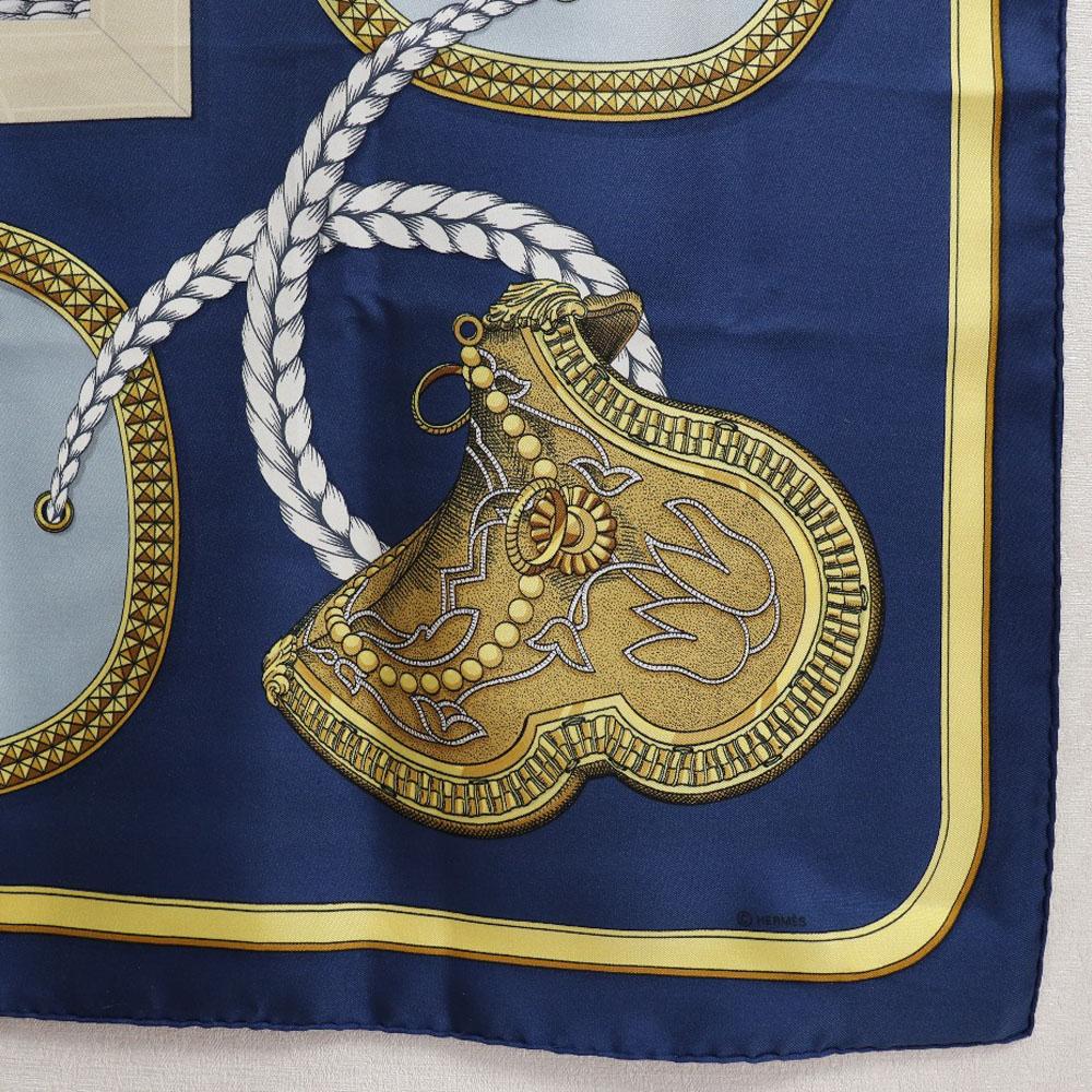 HERMES Carree90 scarf GRAND APPARAT Dressed horse Blue/yellow silk Women Used