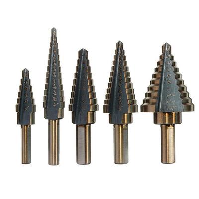 5-Piece Black & Yellow Pagoda Drill Bit Set with Triangular Handle and Straight Groove