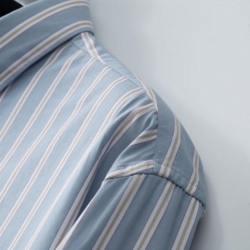 Dibinze Men's Plus Size Vertical Striped Pure Cotton Long Sleeve Shirt