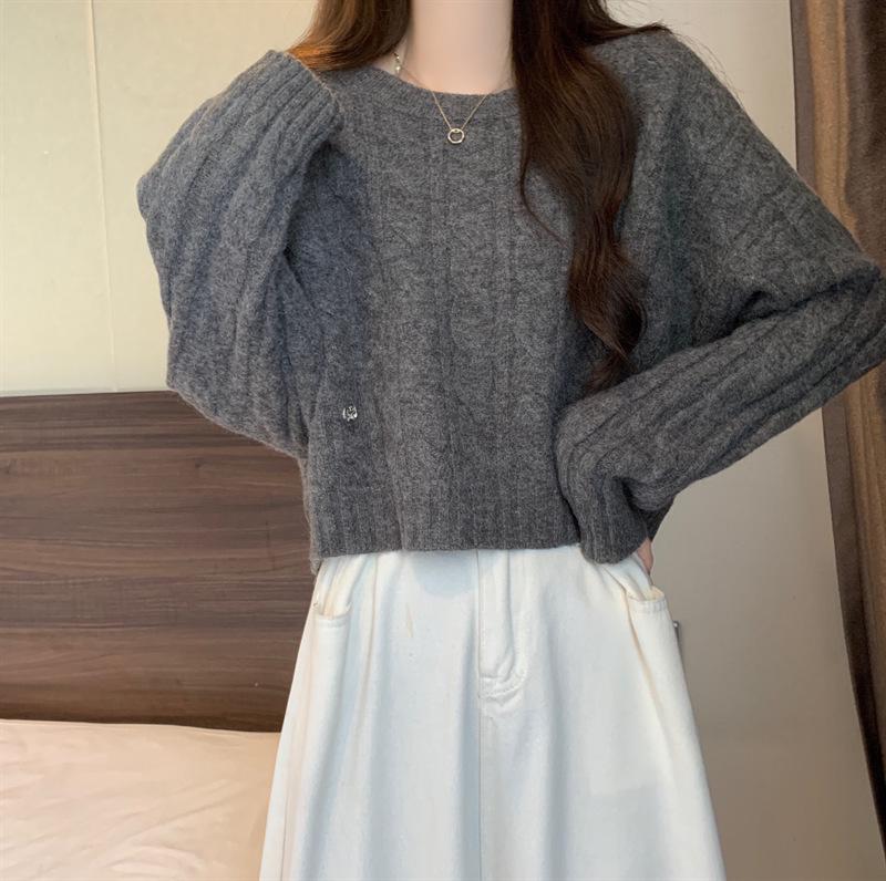 Women's Round Neck Cable Knit Sweater - Soft, Lazy Style for Spring & Autumn
