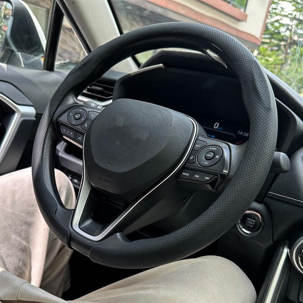 Steering Size 36-38cm Universal Non-slip Round Breathable Leather Car Steering Wheel Cover Protector Suitable Auto Accessories