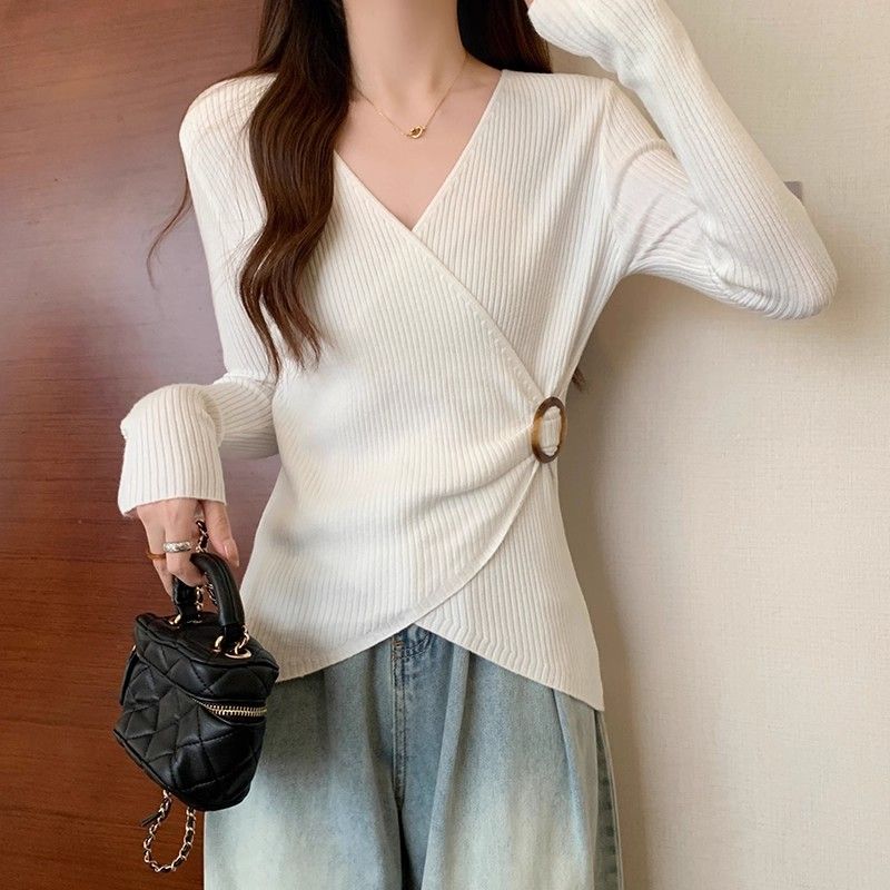 long sleeve oversized kintted Casual spring autumn t shirt tops Women t-shirt