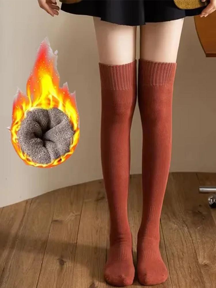 

Solid Color Women Thicken Calf Socking Winter Warm Long Socks Tube Thick High Tube Over Knee Knee Length Hosiery Socks Terry One Size коричневый