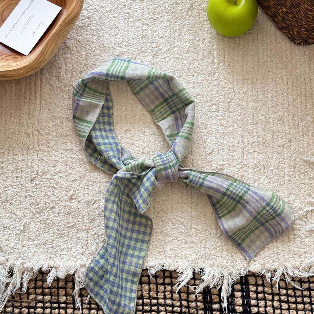 Women's Retro Plaid Cotton Linen Scarf - Summer Neck Protection Shawl, High-End Fashion Accessory