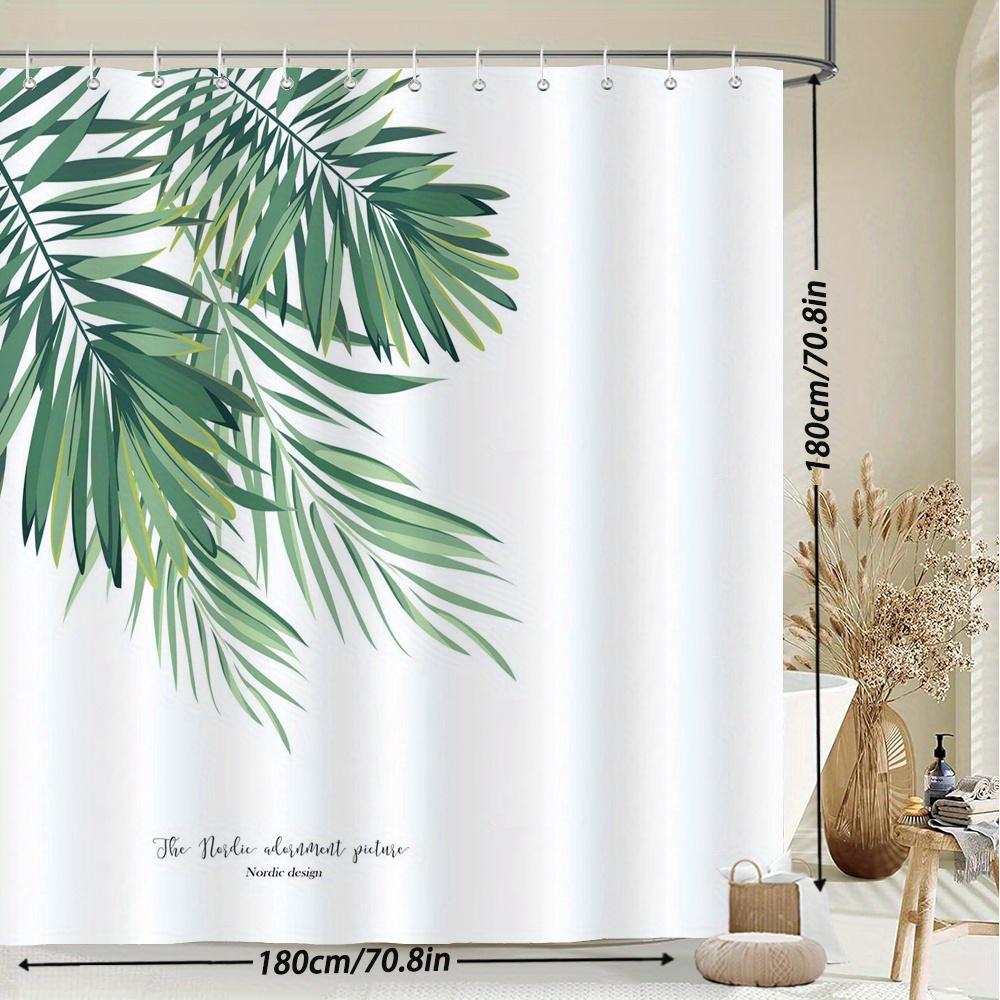 Tropical Palm Shower Curtain – Translucent Polyester, 12 Hooks, 70.8×70.8 In, Machine Washable, Nordic Spa Style