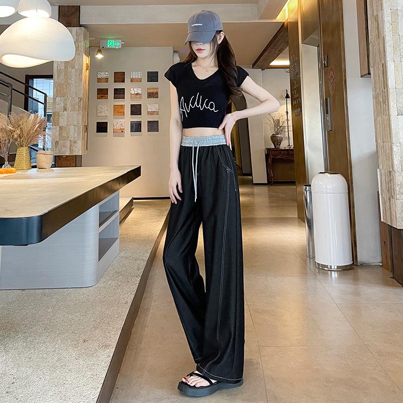 

Women s Summer Tencel Jeans: Elastic Waist, Narrow & Wide Leg Options, Casual Pants. M
