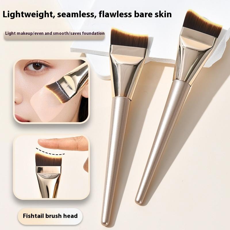 2Pcs Professional Arc-shaped Flat-head Ultra-thin Foundation Brush, Paint-free And Traceless Foundation Liquid Brush