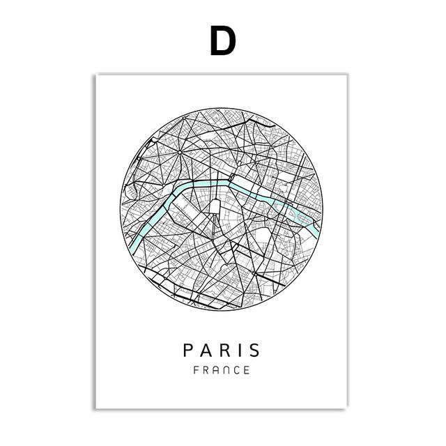 Nordisches minimalistisches Leinwandbild, Weltkarte, Poster, Bosten Landon, New York City, Wandkunst, Heimdekoration, Zitate, kein Rahmen